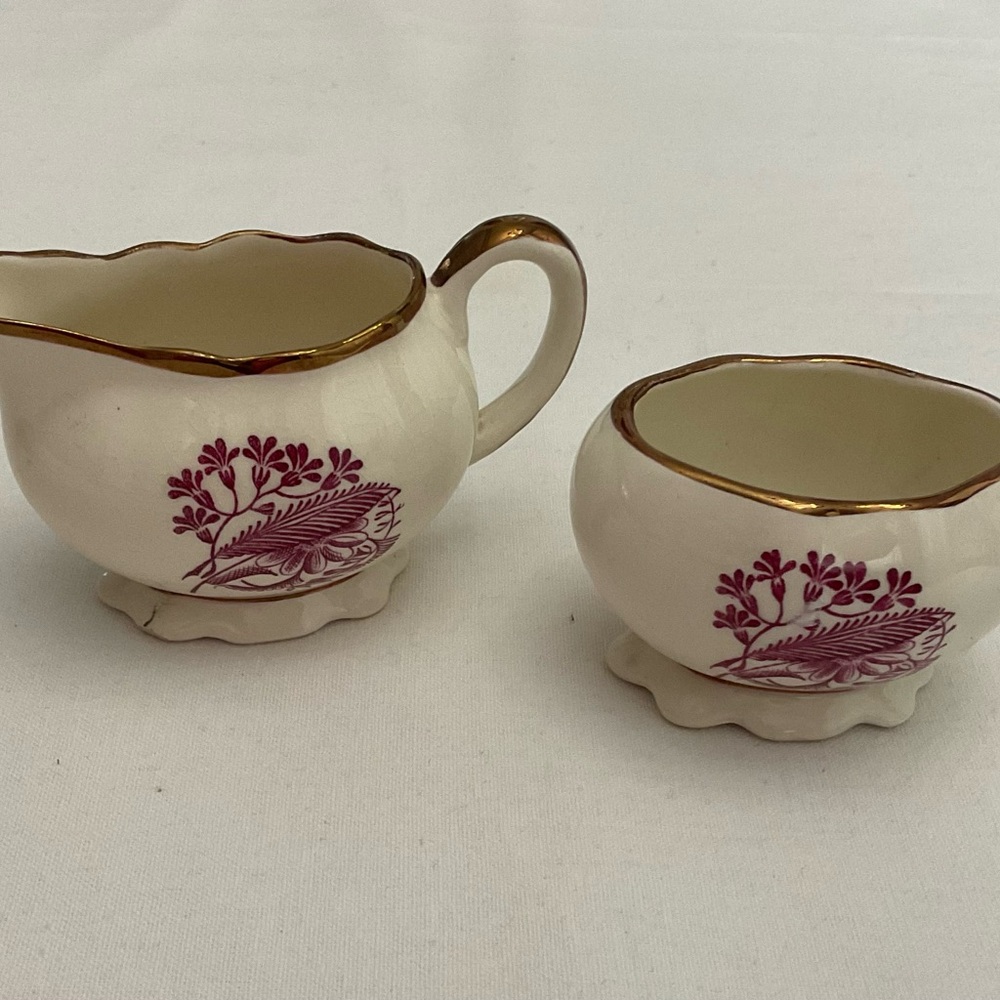 Vintage Cream and Gold Tea Set with Floral Accents Gray’s Pottery 1950s England